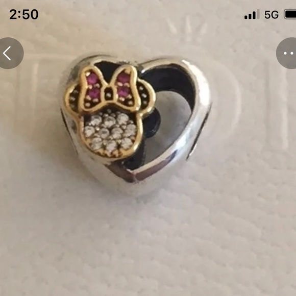 Mickey & Minnie Mouse sterling pave heart charm - Picture 1 of 3